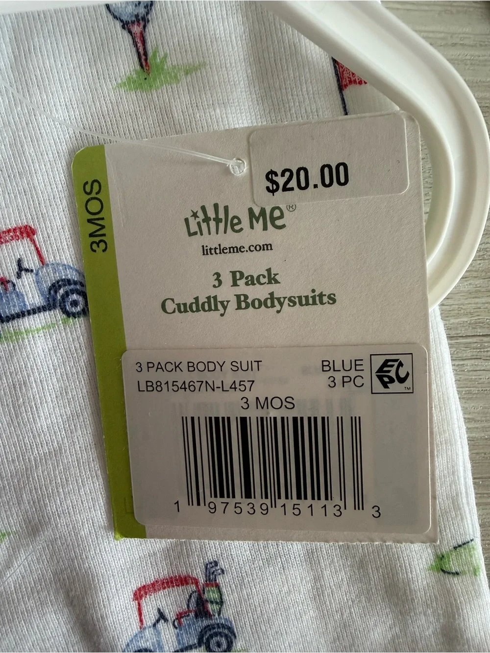 Little Me Golf Club 3-Pack Bodysuits Blue 3 Months NWT
